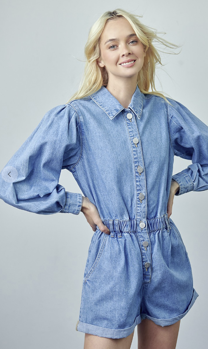 vintage roll up denim romper ue inc