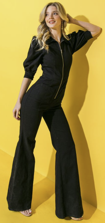 Flare Leg Jumpsuits  Inc Denim, Long Sleeve, White & Black