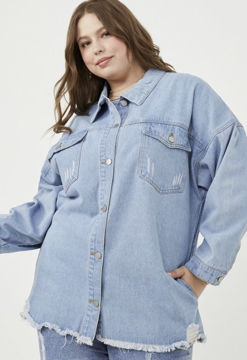 curvy distressed oversized denim jacket ue inc