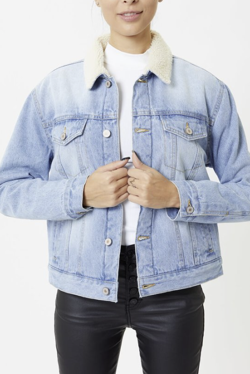 kancan denim oversized jacket with sherpa lining ue inc